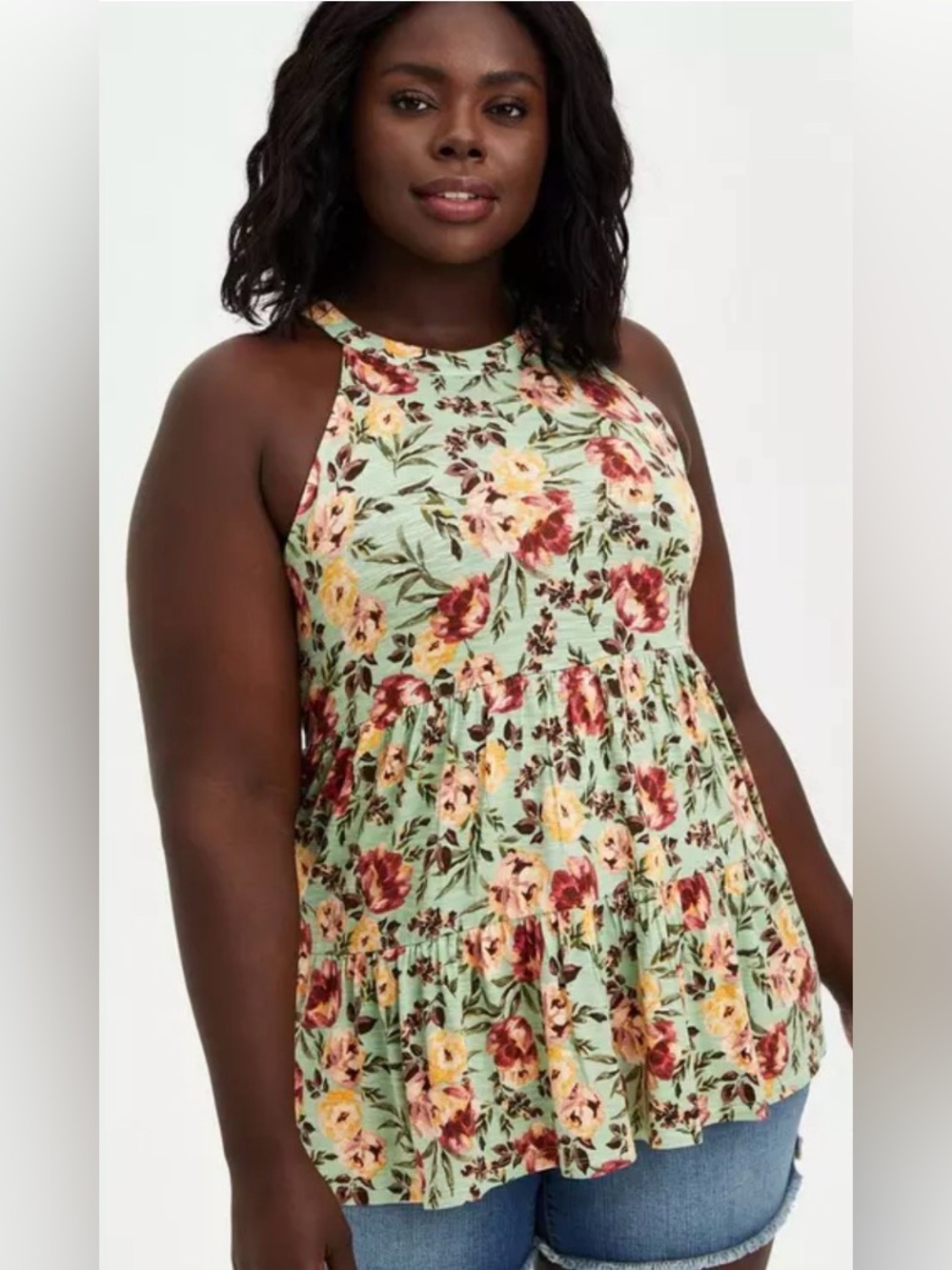 Torrid Mint Green Floral Halter Tank Top